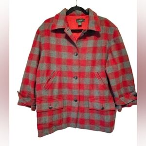 J. Crew Vintage Red and Gray Plaid Wool Blend Coat Women's Size Medium  *Smell